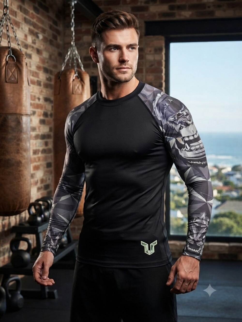 Men's HI HUGE Sports Compression Shirt Long Sleeve Design Athletic Gym  Zise M